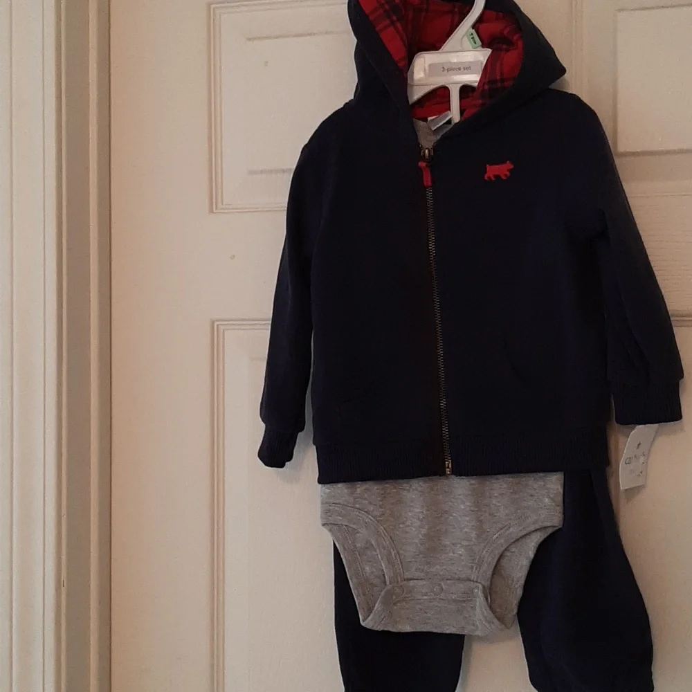 2 NWT Carter's Navy and Gray 3 Piece Baby Outfit Set